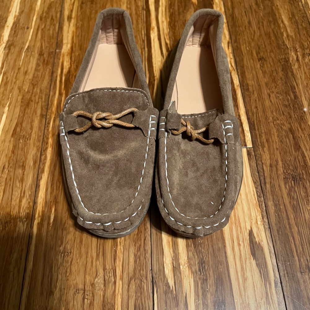 Brown Suede Loafers with Stitching